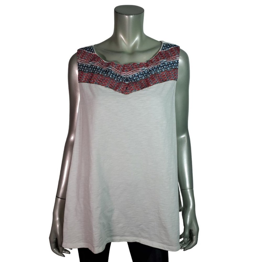 Lane Bryant Top‎ Plus Size 18/20 Embroidered Stretch Sleeveless Casual White